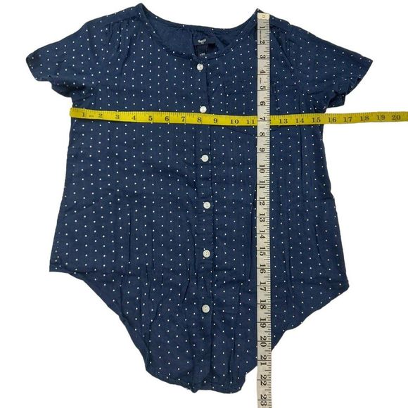 Gap Kids Girls Blouse Medium Navy Polka Dots Short Sleeve Tie Front Button Up - Picture 9 of 11